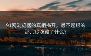 91网浏览器的真相揭开，最不起眼的那几秒隐藏了什么？