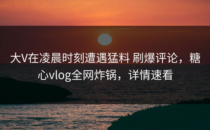 大V在凌晨时刻遭遇猛料 刷爆评论，糖心vlog全网炸锅，详情速看